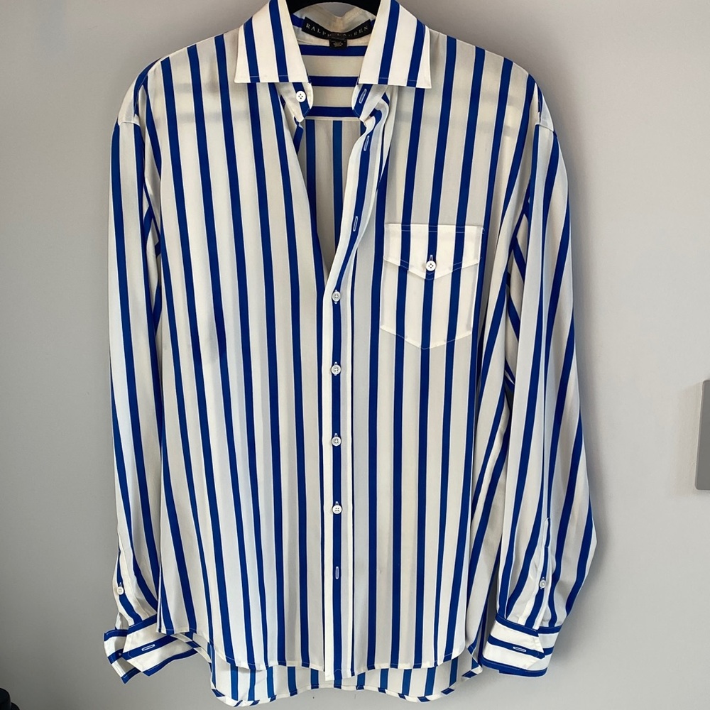 Ralph Lauren Silk Blue and White Striped Blouse